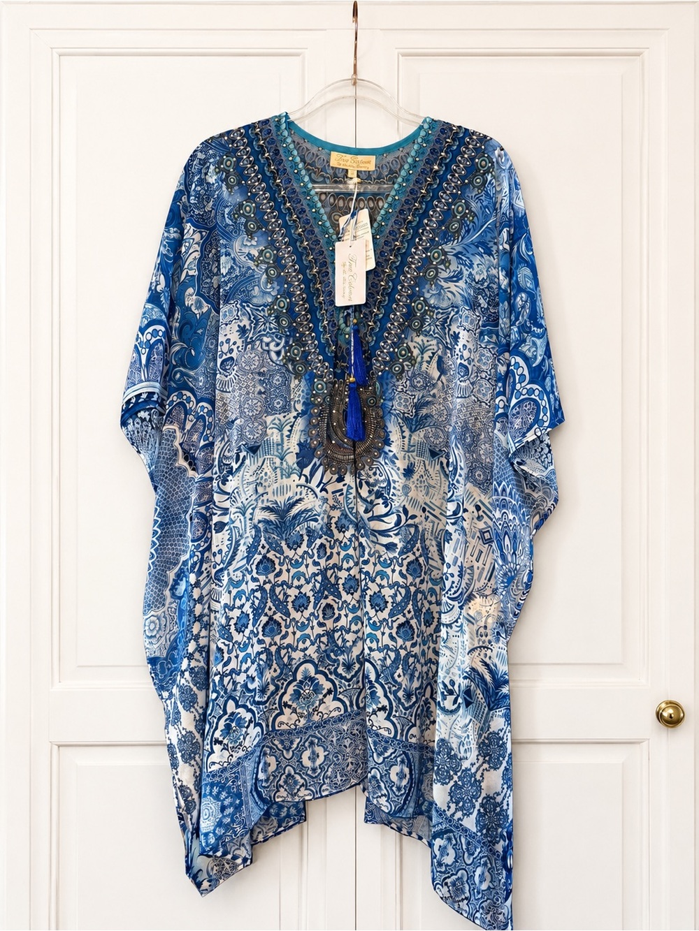 True Colors Guardian of Secrets Blue Kaftan Swim Cover Up One Size NWT